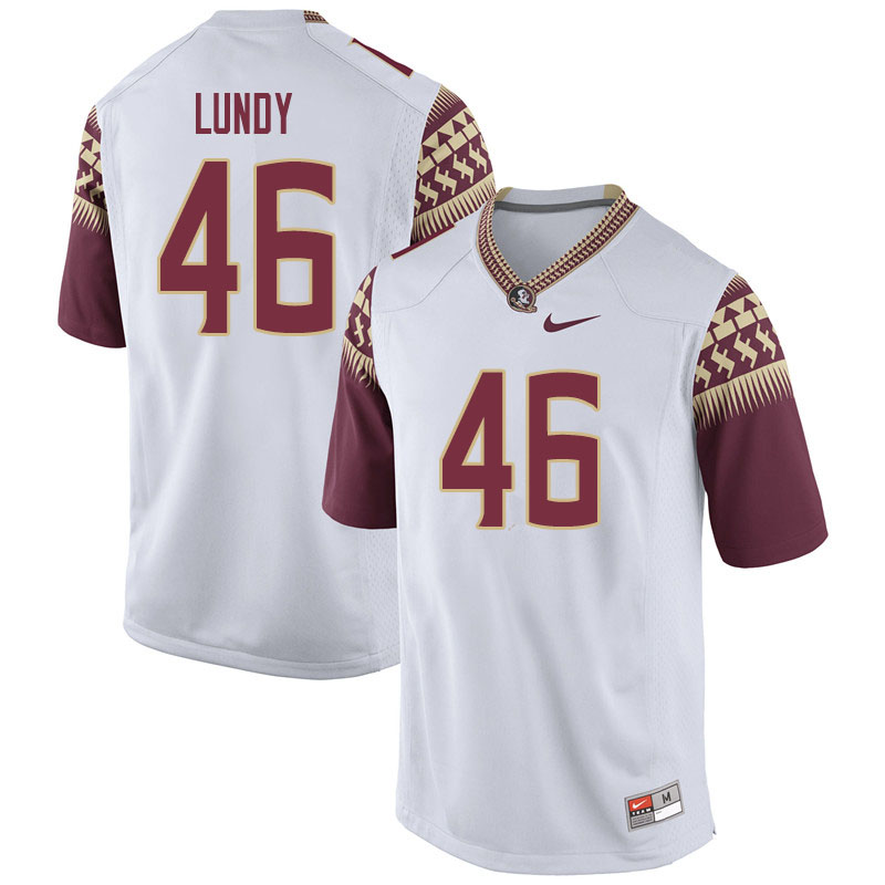 Men #46 DJ Lundy Florida State Seminoles College Football Jerseys Sale-White